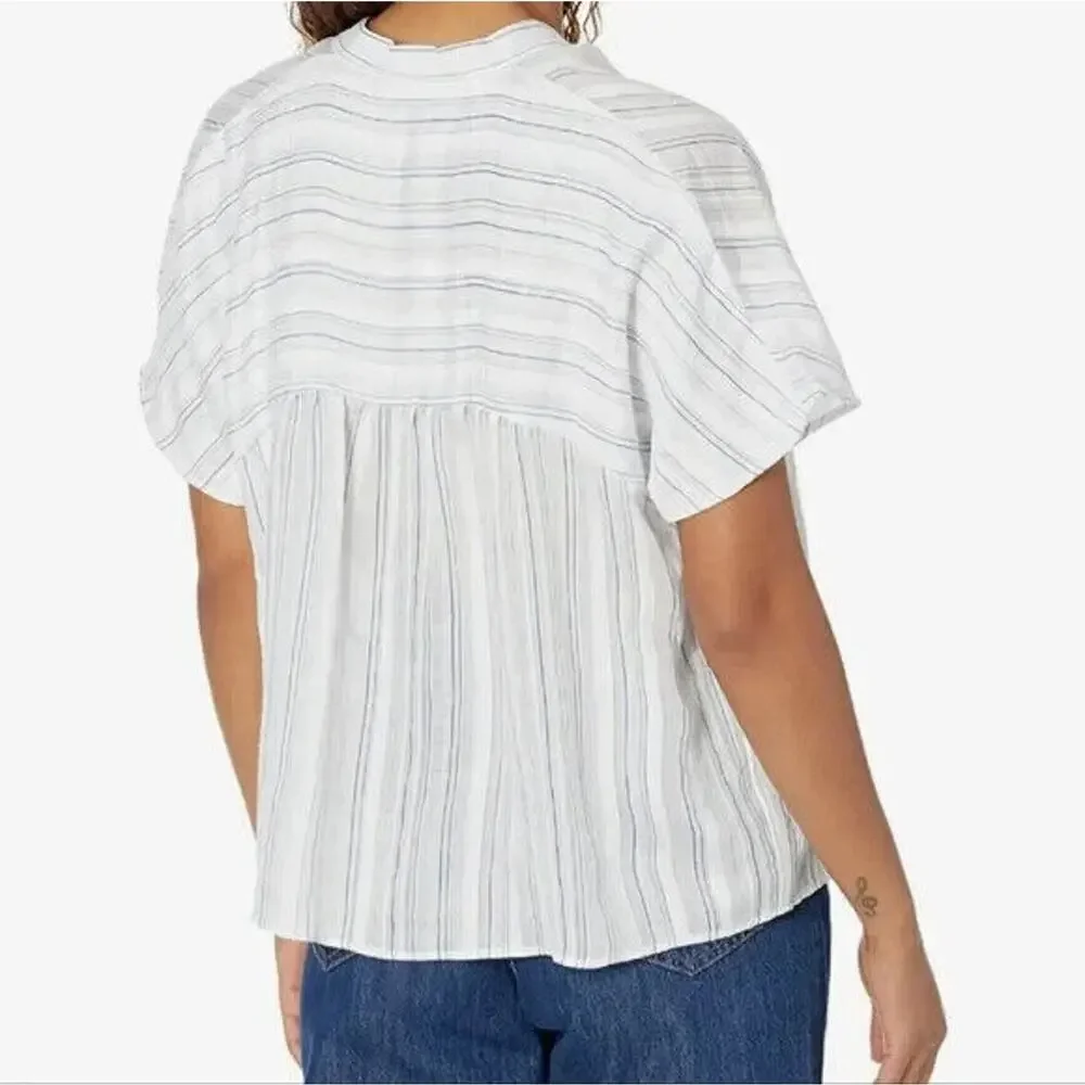 Vince NWOT Women's Short Sleeve Drapey Stripe Blouse White Size S - Picture 5 of 8